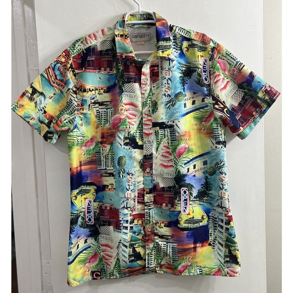 Surf Society Men's Shirt Beach‎ Retro Hawaiian Button Down Casino XL Vented